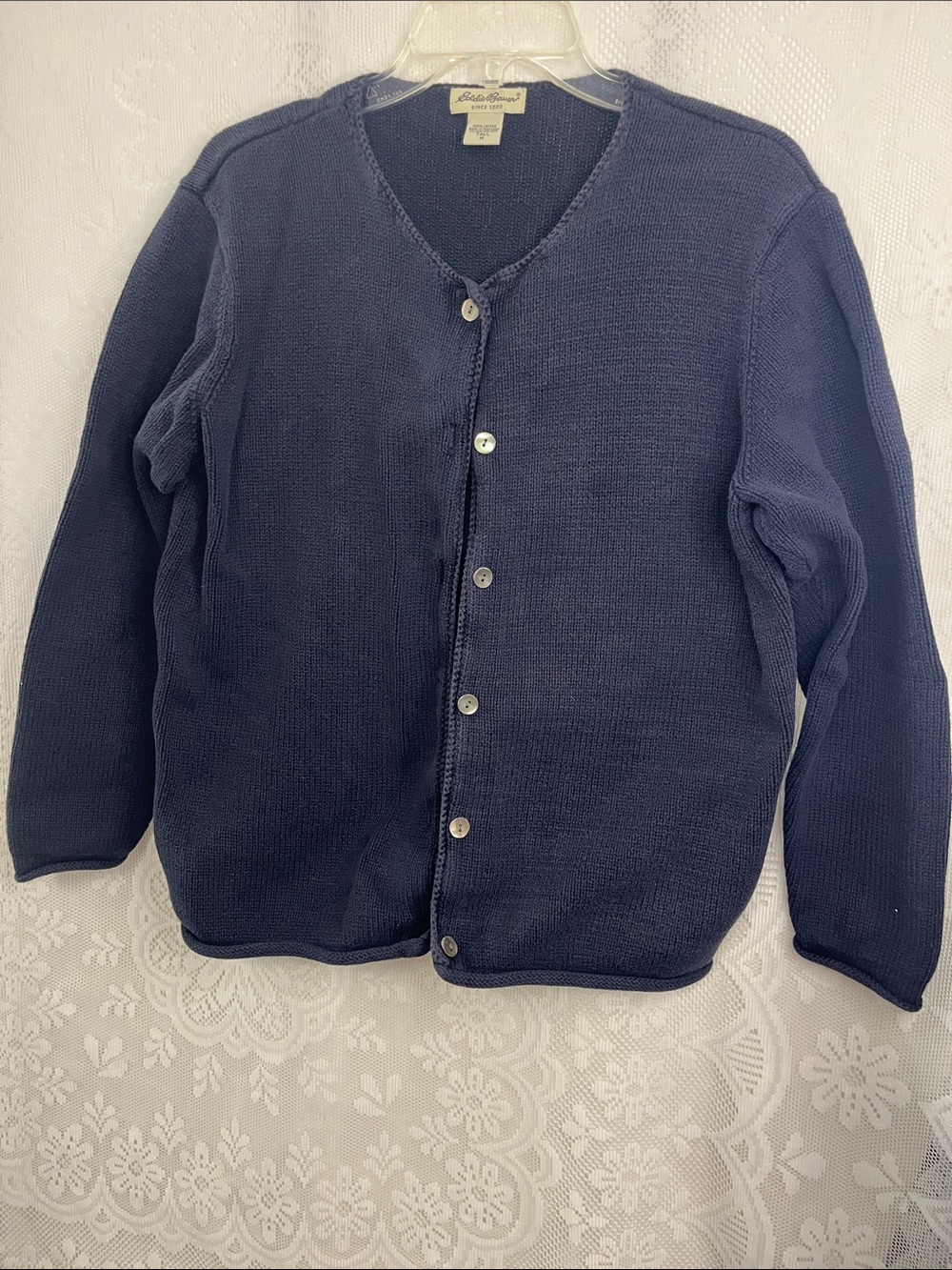 😻5for$15😻Eddie Bauer Navy Blue Knit Button-Front Cardigan M tall - Picture 1 of 4